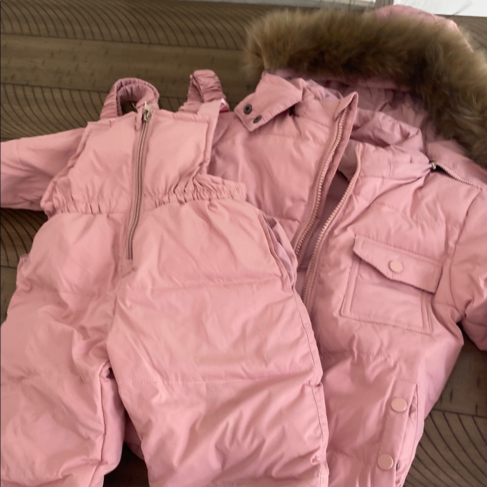 Toddler Pink Snowsuit with Faux Fur Trim, 3/4T
